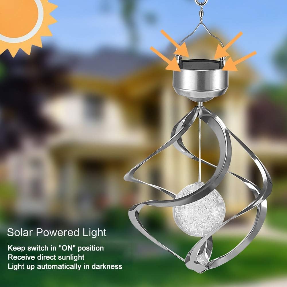 LED Solar Revolving Wind Chimes Hanging Spiral Lights U905052