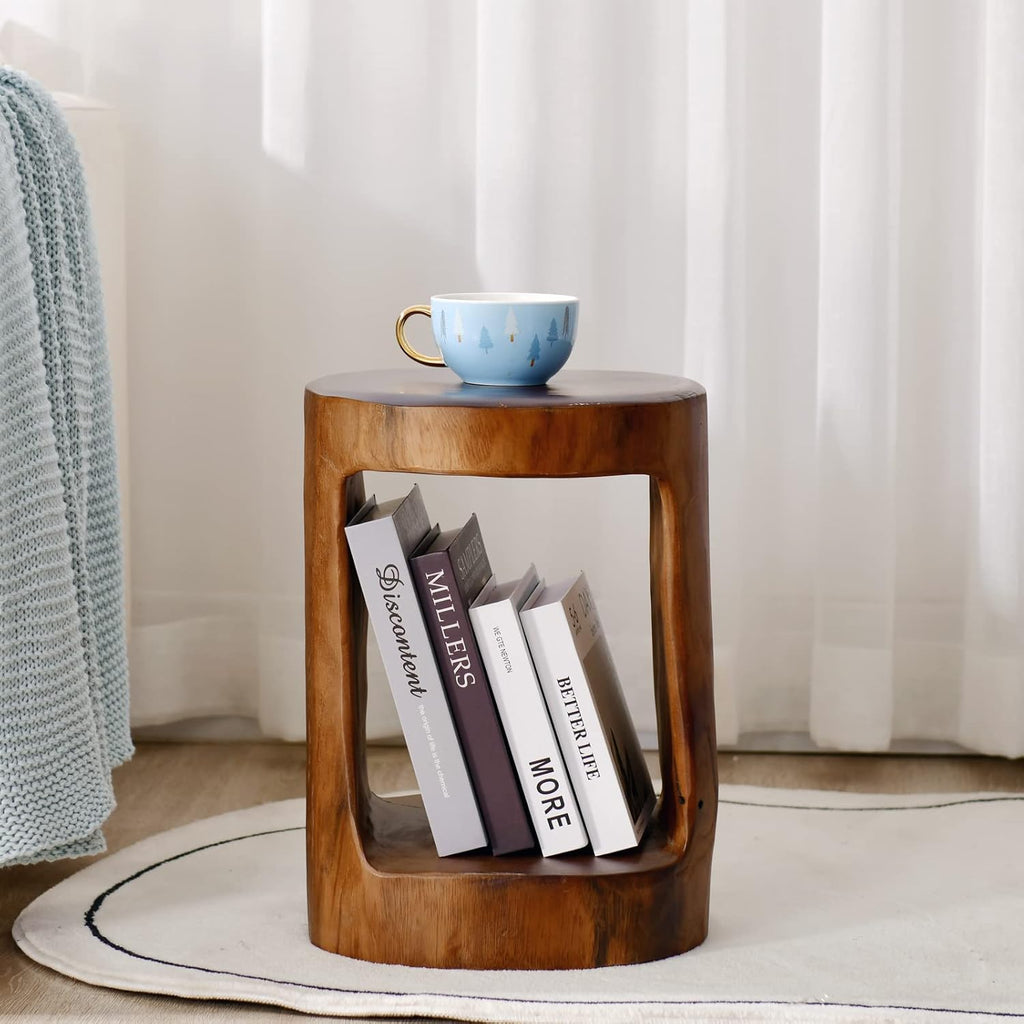 Teak Live Edge Round Wood Side Table C900
