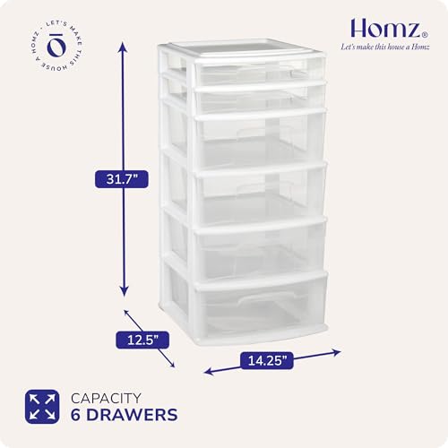 White 6-Tier Clear Plastic Storage Drawer Tower O339
