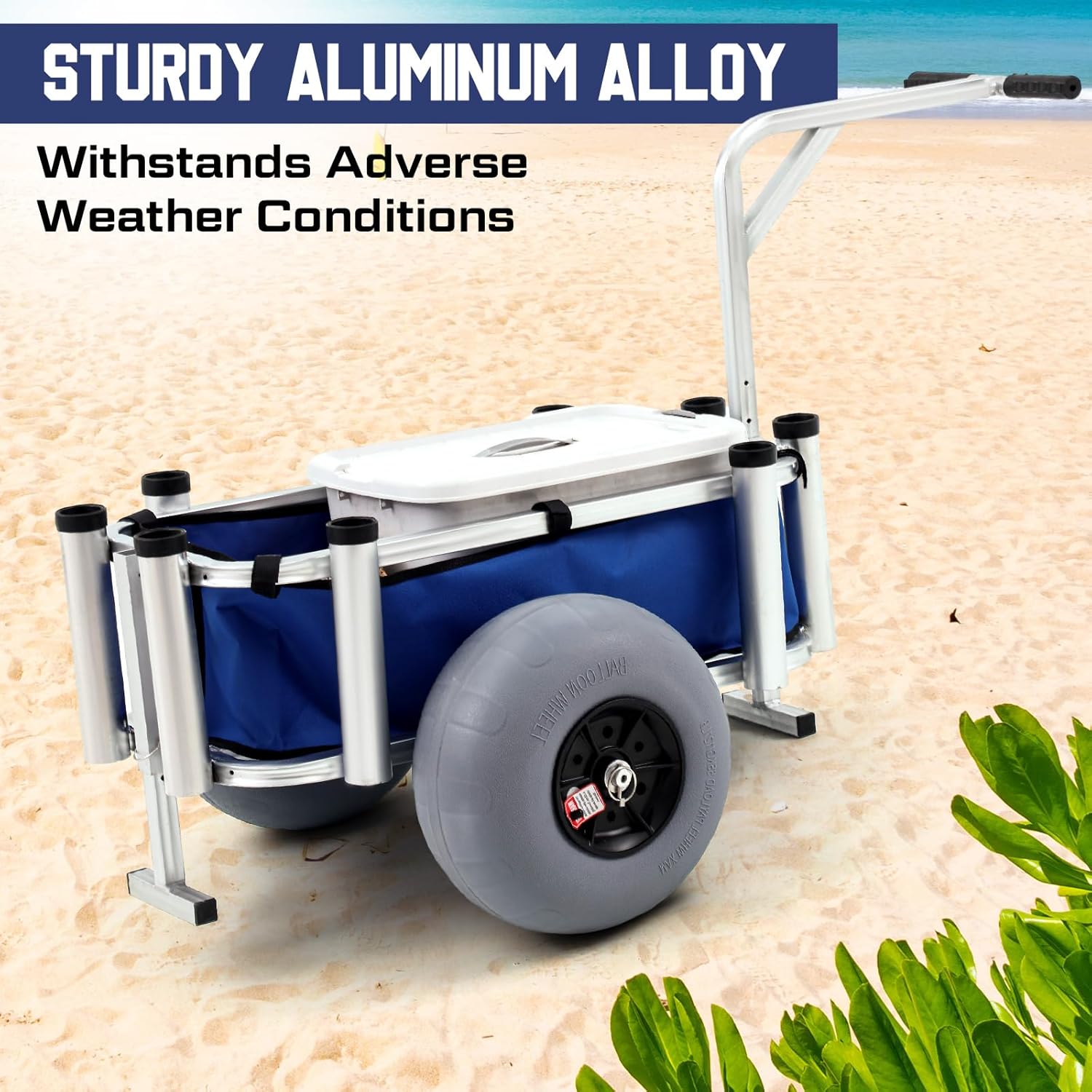 Heavy Duty Aluminum Beach Fishing Cart with Large Wheels M135325