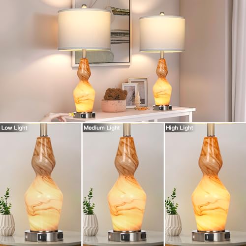 Glass Table Lamps Set of 2 with USB A+C Ports & AC Outlet D640