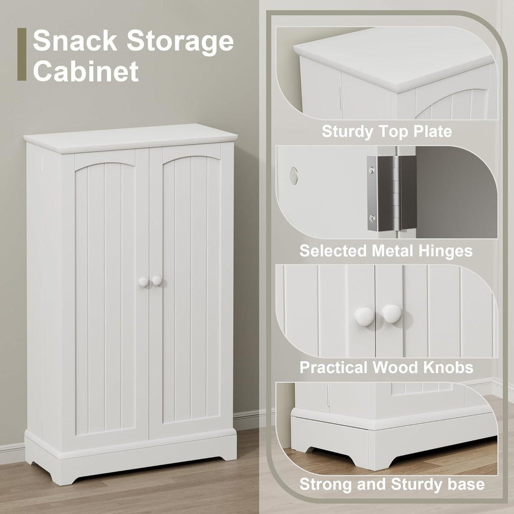 White Kitchen Pantry Storage Cabinet with Doors and Adjustable Shelves L136