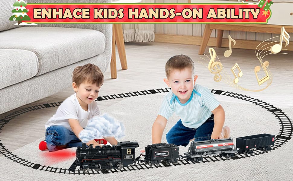 Remote Control Train Set with Track, Lighting, Rechargeable Battery, Smoke, Whistle & Lights L2986