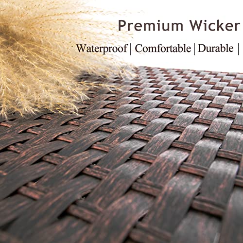 Outdoor Wicker Coffee Table with Glass Top, 25.2in Mixed Brown G58374