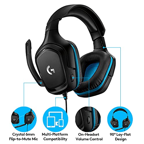 Wired Gaming Headset with Flip-to-Mute Mic, Black/Blue D177