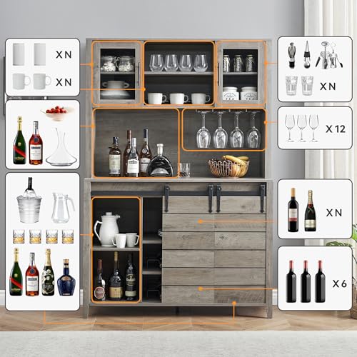 White Tall Farmhouse Coffee Bar Wine Cabinet with Sliding Barn Doors and Storage H945425