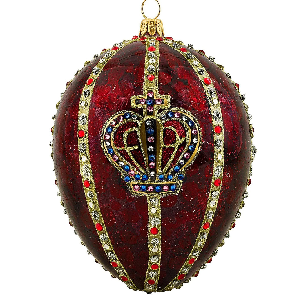 Red Crown Jeweled Egg Polish Glass Christmas Tree Ornament B68596