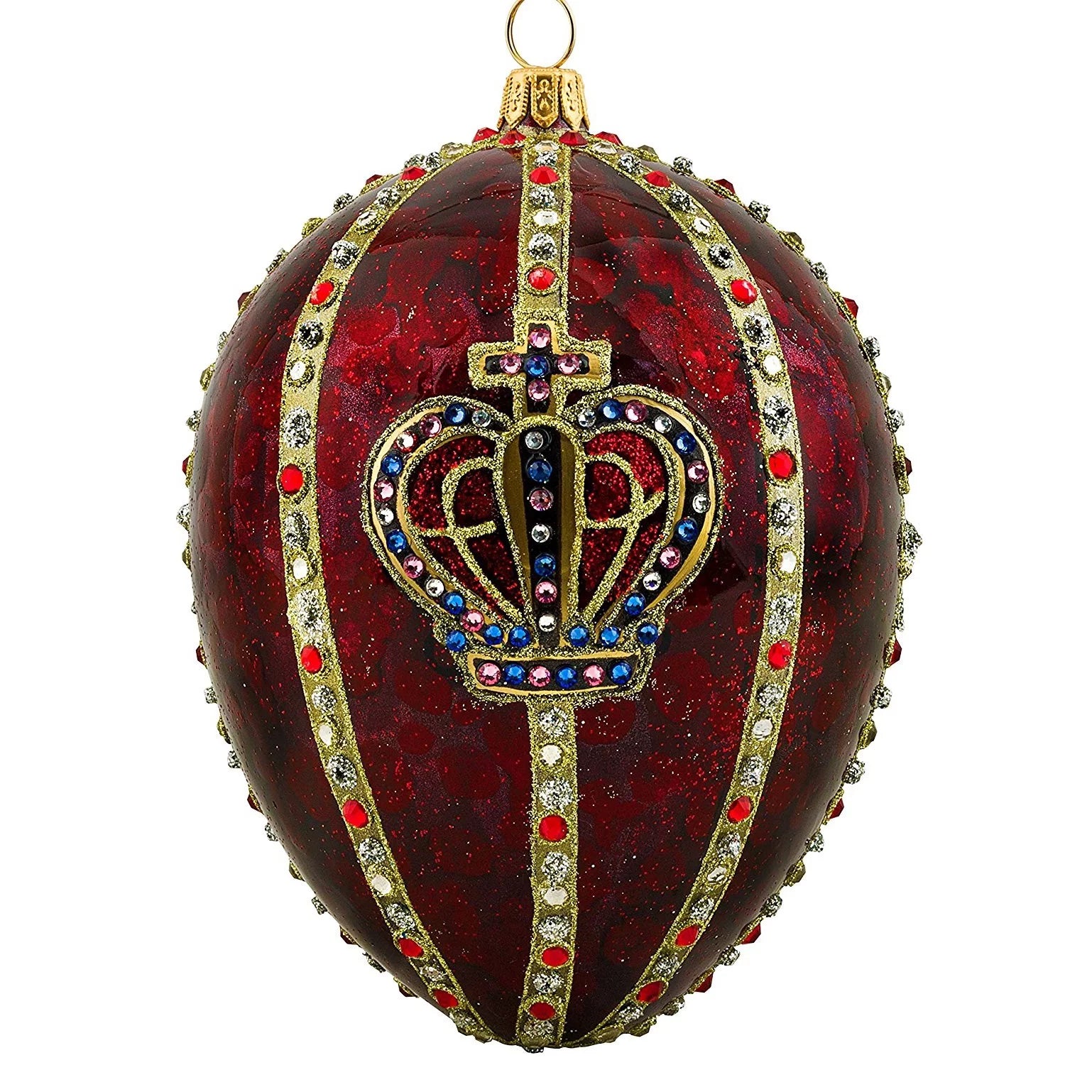 Red Crown Jeweled Egg Polish Glass Christmas Tree Ornament B68596