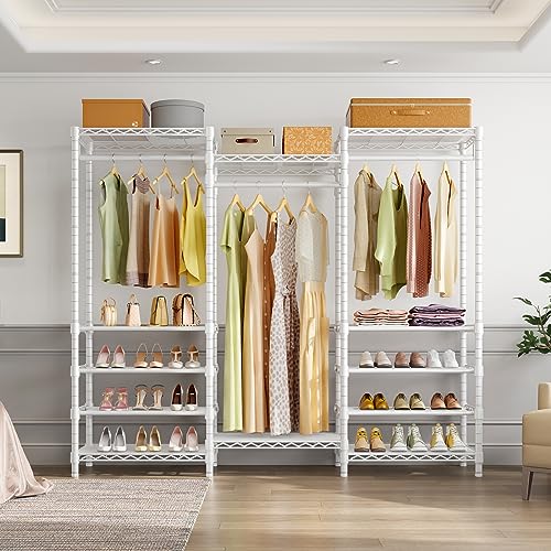 White Heavy Duty Garment Rack with Adjustable Shoe Rack Wire Shelf P115554