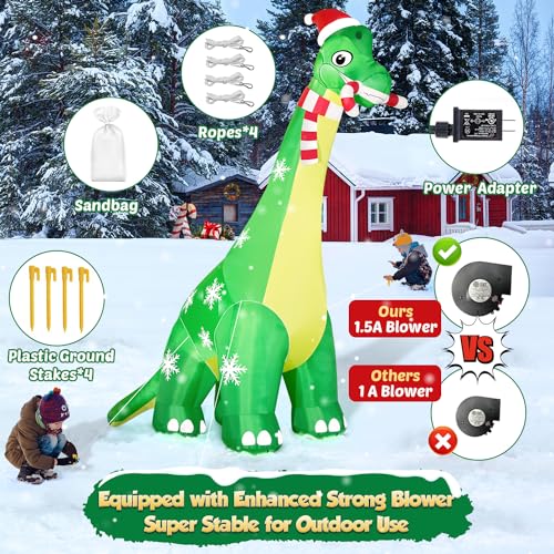 13FT Giant Dinosaur Christmas Inflatable Decorations with Built-in LED Lights D5032