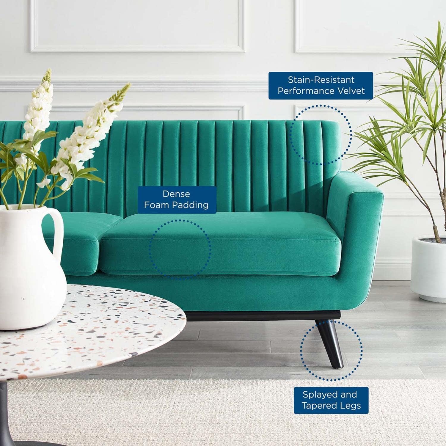 Teal Performance Velvet Channel Tufted Loveseat J12667