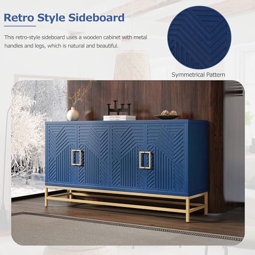 Navy Wooden Accent Storage Cabinet with 4 Doors and Adjustable Shelves T5706