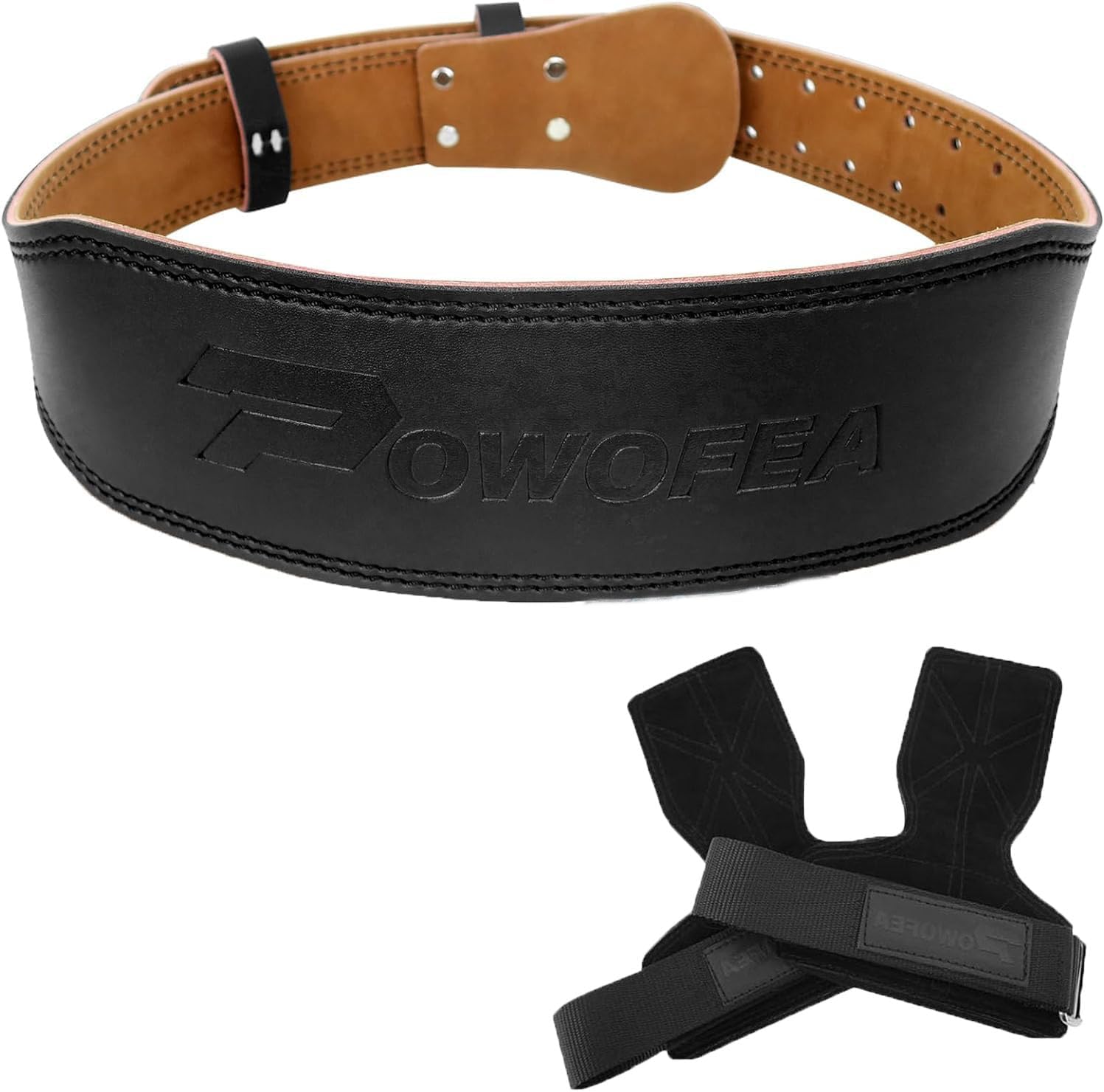 Durable Leather Weight Lifting Belt with Adjustable Buckle and Wrist Straps P11085