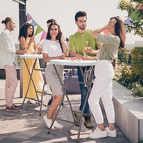 32" Plastic Folding Round Table Bar Height, HDPE, Gray Metal Finish, Black K171775