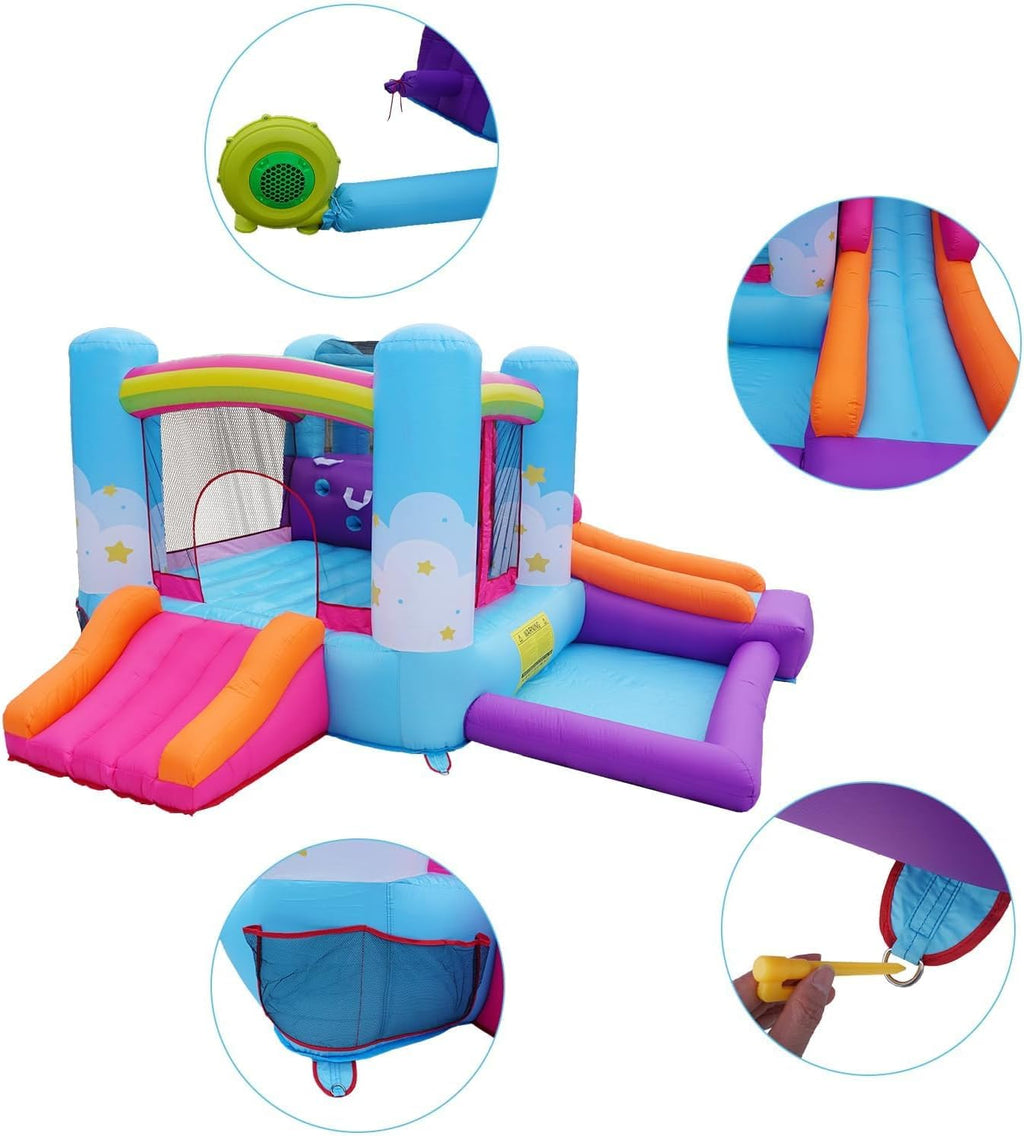 Inflatable Bounce House with Air Blower, Ball Pit, Slides, Reinforced PVC Bounce Floor U111392