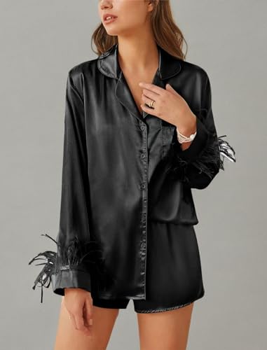 Women's Silk Satin Pajama Set Long Sleeve Sleepwear H994823