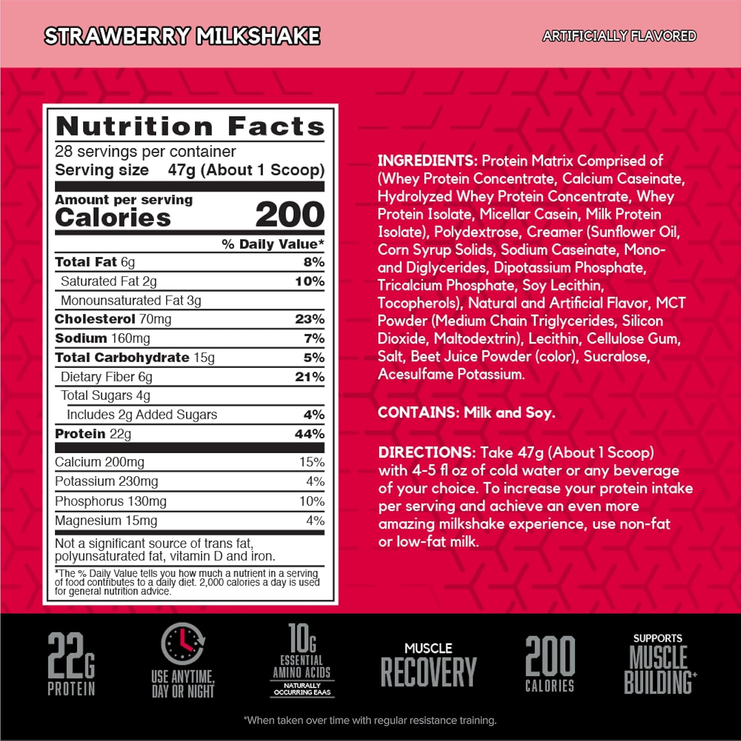 Strawberry Whey Protein Powder, 28 Servings B3141