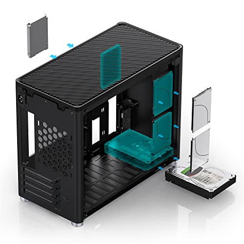 White Mini Micro ATX Tower Computer Case, Aluminum/Steel/Tempered Glass D6179