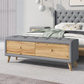 Gray Upholstered Wooden Storage Ottoman Bench with 2 Drawers V2747