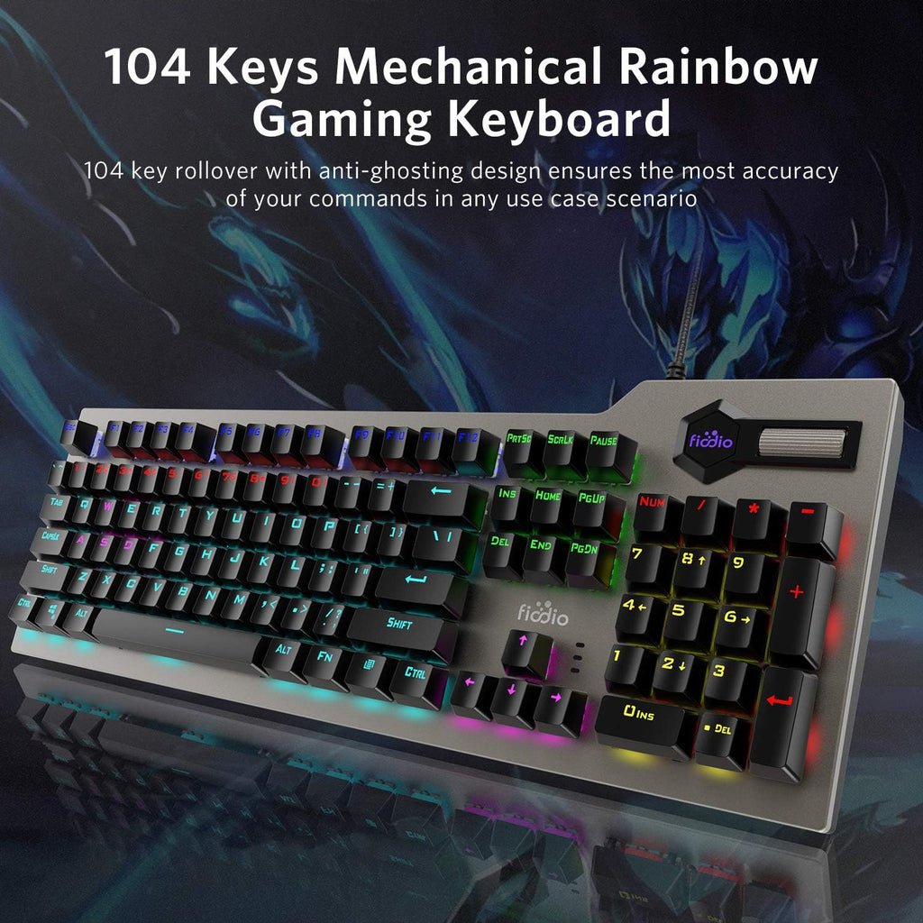 Mechanical Gaming Keyboard Wired RGB Rainbow Backlit with Blue Switches Ergonomic Standard Keyboard Pack of 2 P89873