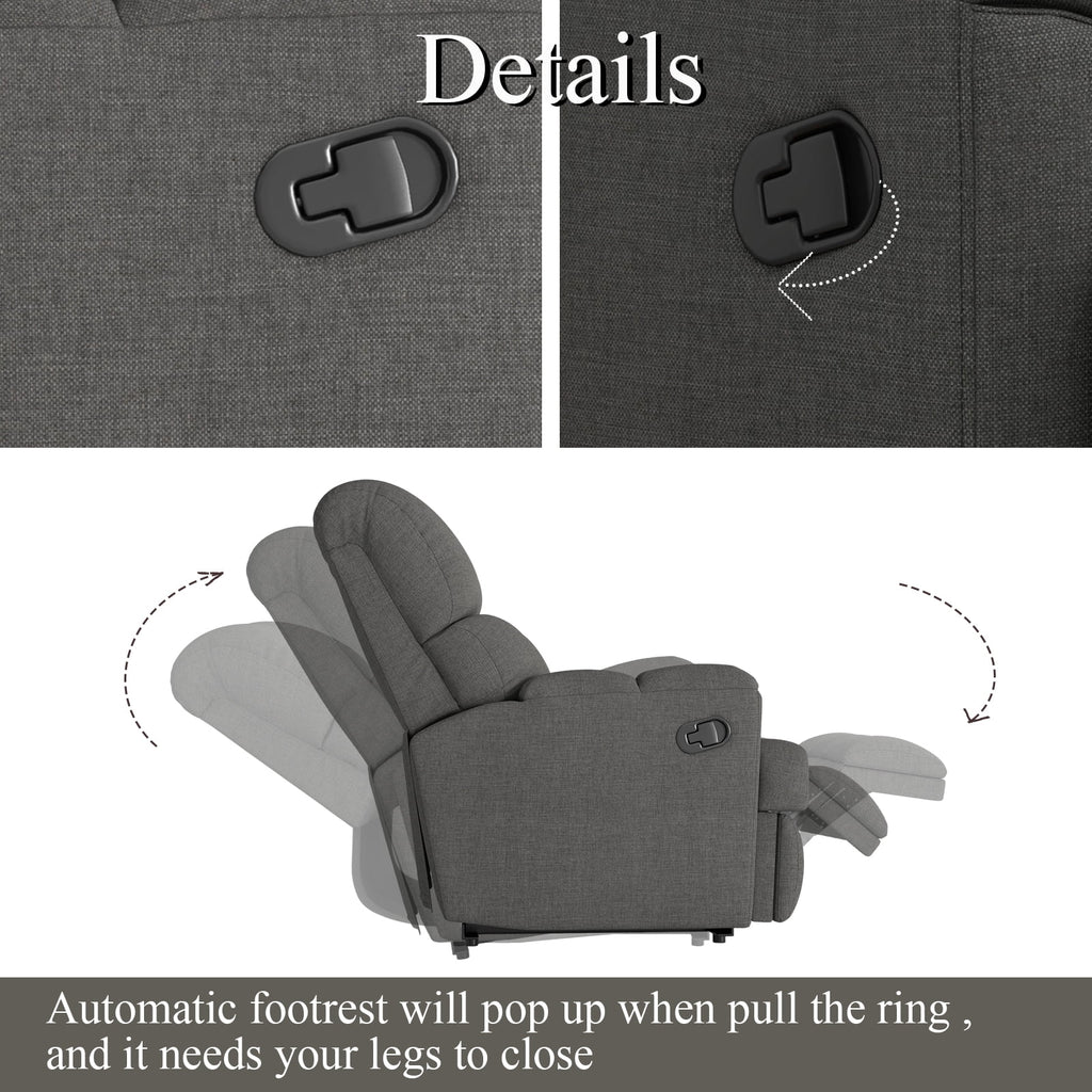Dark Gray Soft Fabric Rocker Recliner Chair Glider L242