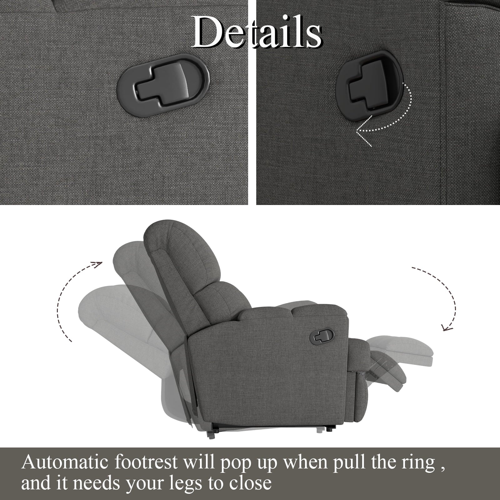 Dark Gray Soft Fabric Rocker Recliner Chair Glider L242