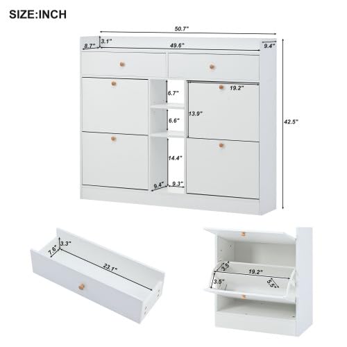 Black 4 Flip 2-Tier Storage Organizer with Drawers Shoe Rack D423