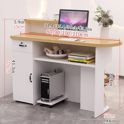 White Reception Desk with LED Lights and Lockable Drawers G142