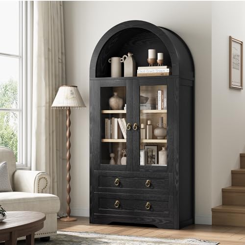 Black 71" Tall Pantry Cabinet with Drawers Doors and Shelves K30599