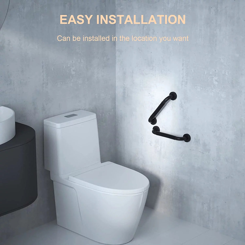 2 Pack 12 Inch Black Shower Grab Bar with Anti Slip Rubber Grip R1505