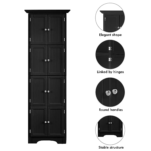 Black Tall Corner Storage Cabinet with Doors and 4 Shelves U4649