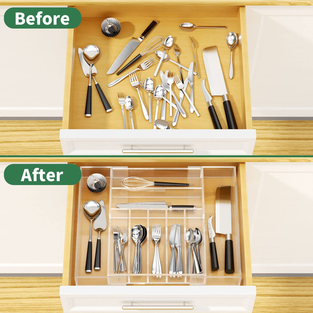 Clear Acrylic Expandable Drawer Organizer with 9 Compartments Q333620