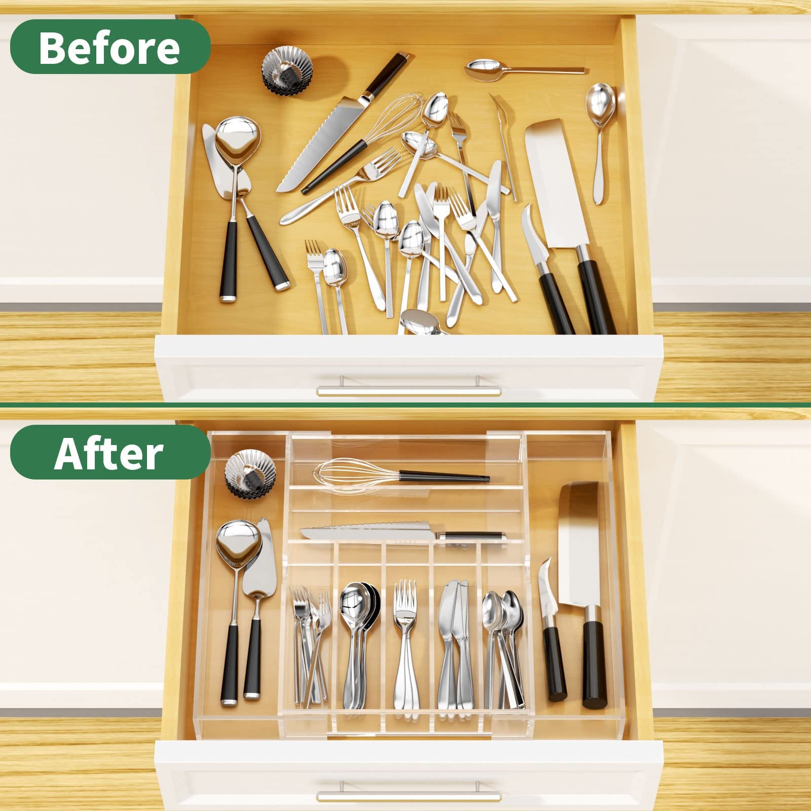 Clear Acrylic Expandable Drawer Organizer with 9 Compartments Q333620