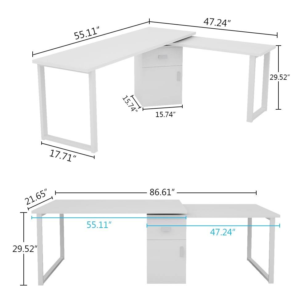 Black L-Shaped Computer Desk with File Cabinet R6401