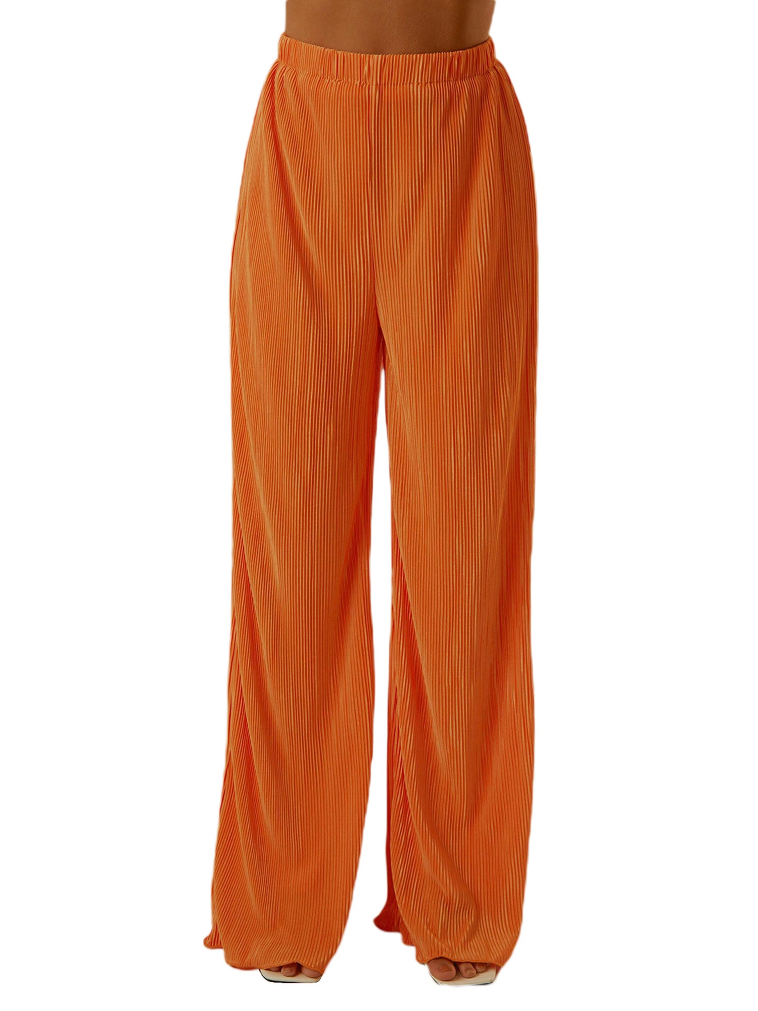 Women Casual Solid Colour Loose Fit Elasticated Waist Long Trouser with Pockets X48740