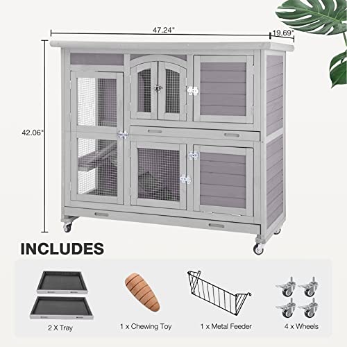 Two-Story Rabbit Hutch with Wheels and 2 Deep Leakproof Tray B2589