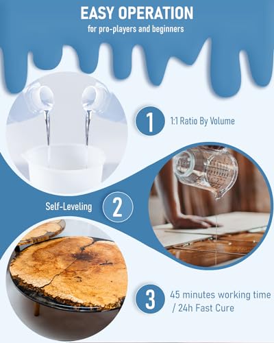 4 Gallon Epoxy Resin Kit with 72 Mica Powder, Foil Flakes, Measuring Cups, Sticks Y1652