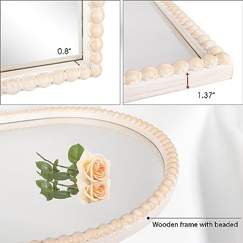 24"x36" Arch Wall Mirror Wooden Framed with White Wooden Beads D2543
