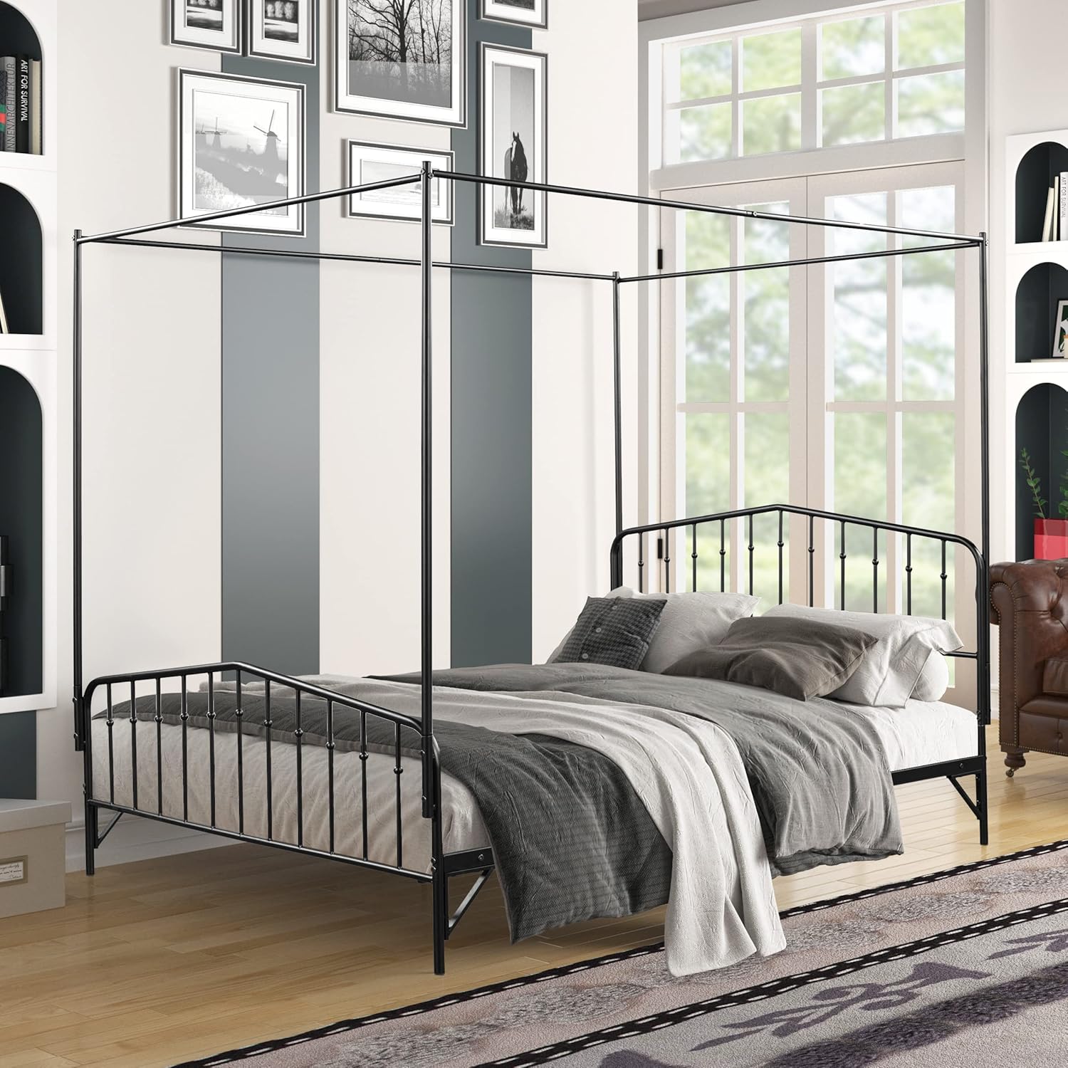 Black Queen Metal Canopy Bed Frame Q639