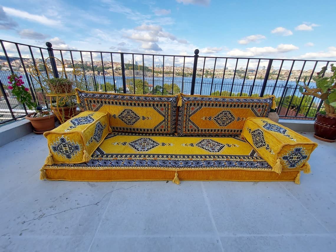 Yellow Floor Couches, Pallet Sofa, Floor Cushions, Sectional Sofa, Floor Sofa Set, Ottoman Couch U6159