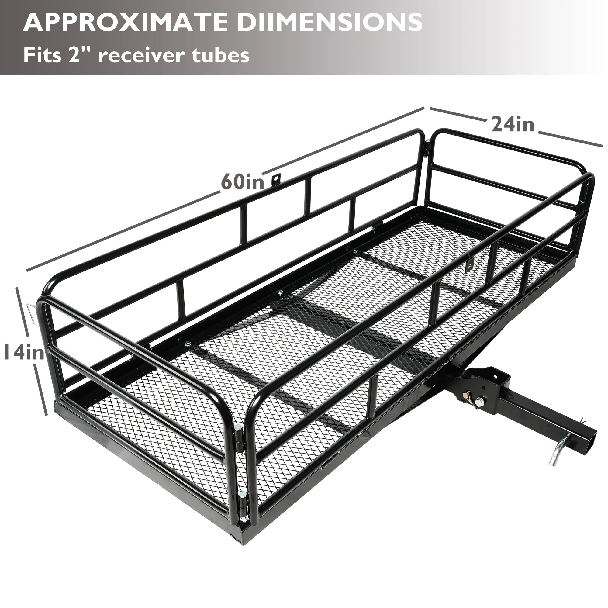 Folding Hitch Mount Cargo Carrier, 500lb Capacity, Fits 2" Receiver T81660