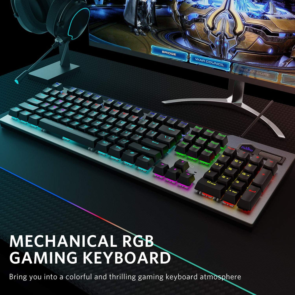 Mechanical Gaming Keyboard Wired RGB Rainbow Backlit with Blue Switches Ergonomic Standard Keyboard Pack of 2 P89873