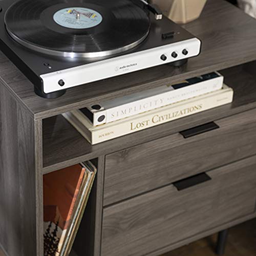 Slate Grey Wood Nightstand with Drawer and Shelf C533