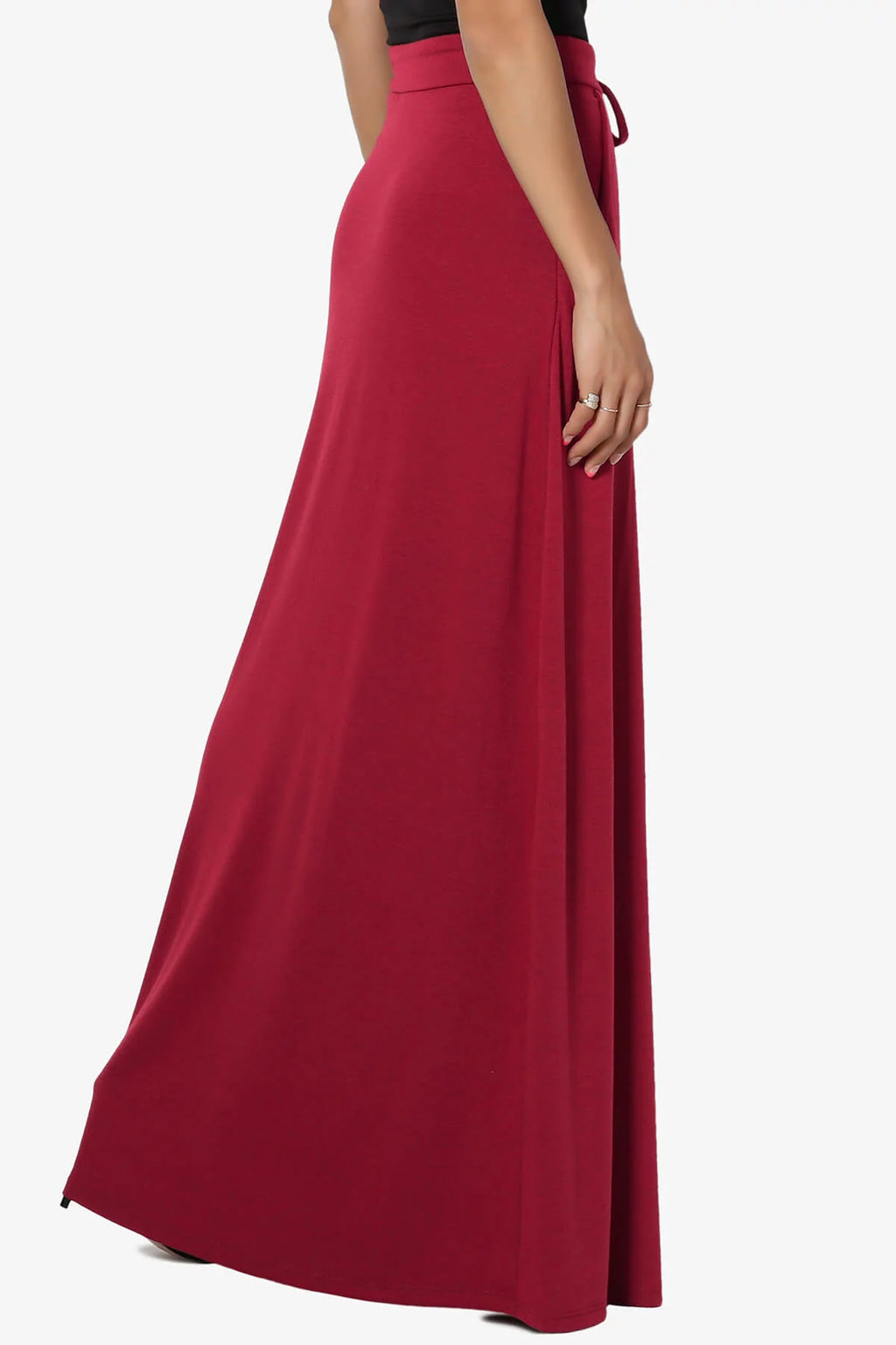 Women's PLUS Drawstring Waist Pocket Drapey Jersey A-Line Long Maxi Skirt X54505