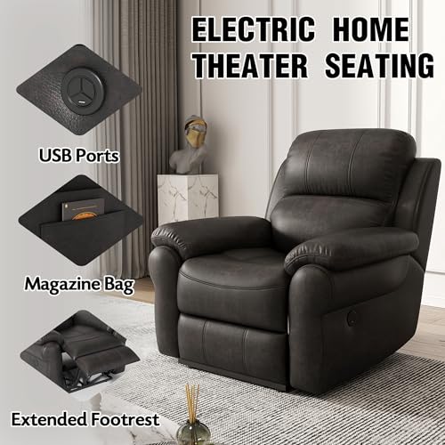 Black Fabric Power Recliner Chair with USB Ports S89547