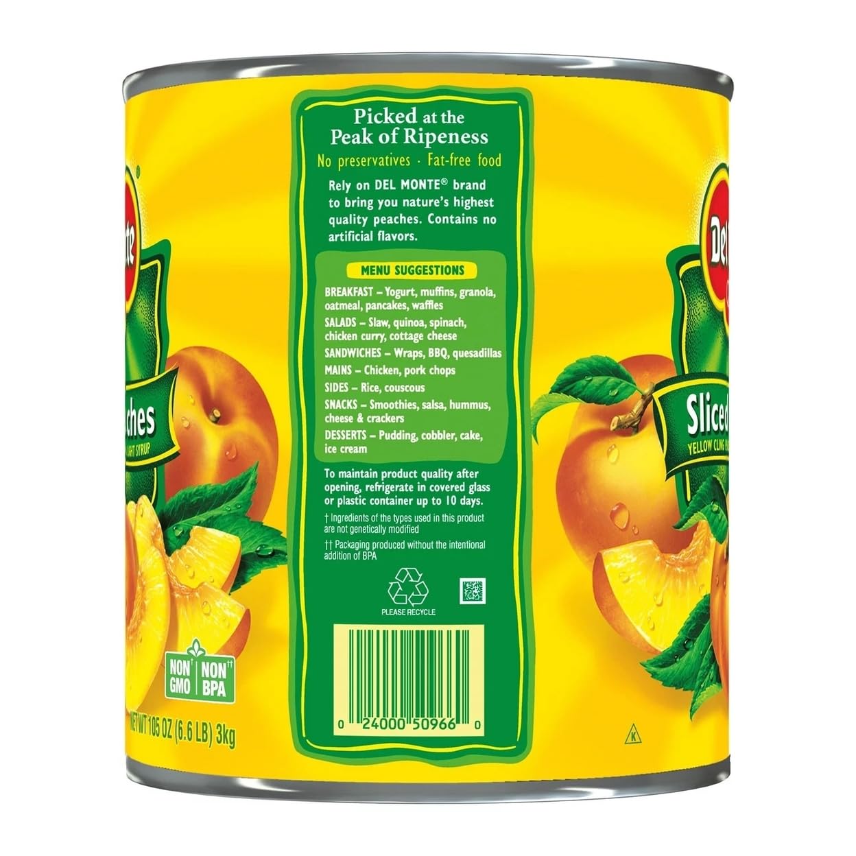 Lite Sliced Peaches In Extra Light Syrup 105 Ounce H5057