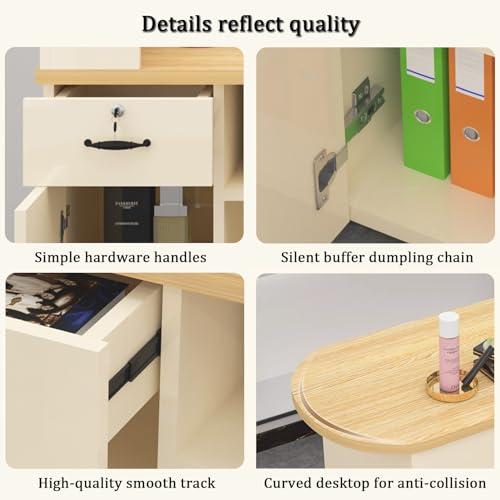 White Reception Desk with LED Lights and Lockable Drawers G142