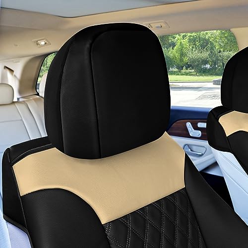 Beige Faux Leather Car Seat Covers Front Set M2943