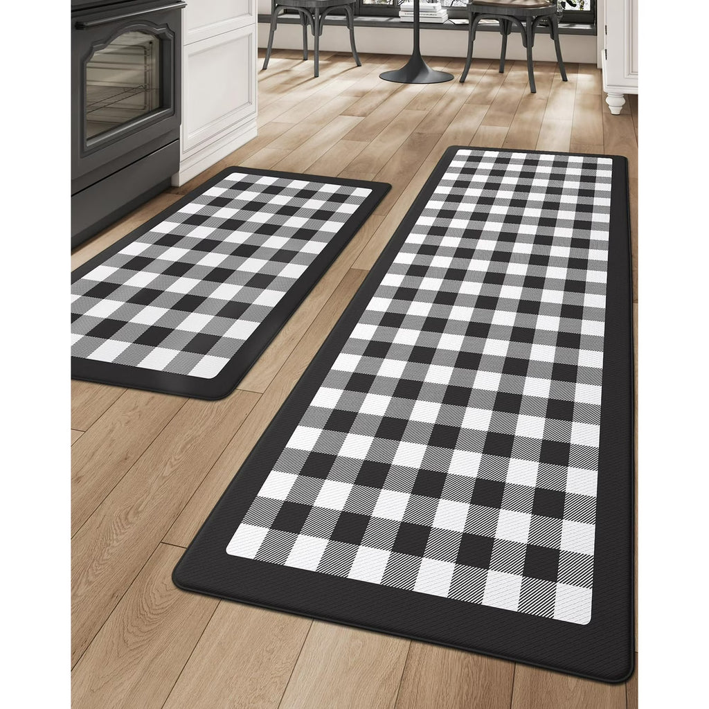 Black and White Buffalo Plaid Anti Fatigue Kitchen Floor Mats R2176