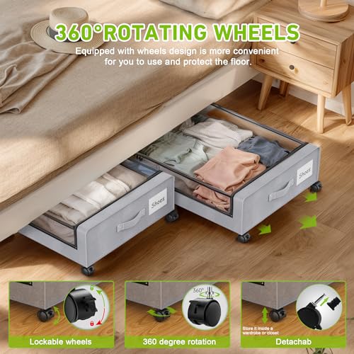 Black 2-Pack XXL 60L Rolling Metal Under Bed Storage Bins with Lids W314419